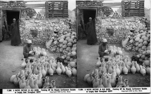 Inscribed in recto: 17,004. A NATIVE POTTERY IN OLD CAIRO. Finishing Off the Shapely Earthenware Goulahs so Largely Used Throughout EGYPT. Copyright 1912 by Geo. Rose