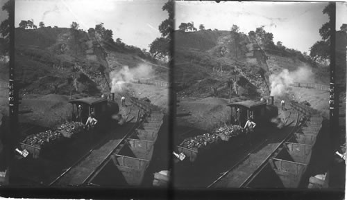 A loaded coal train and the gravity incline at a coal mine, Pittsburgh, Pa