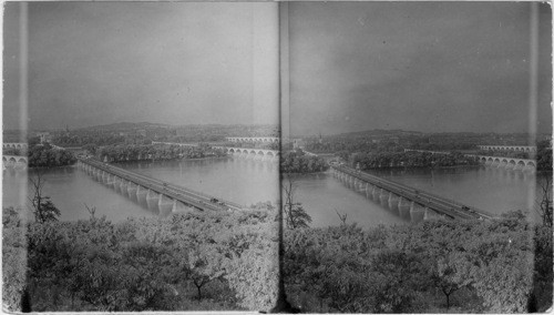 Harrisburgh, Penna. from across river - two railroad bridges at right