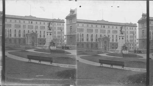 Academic Commerce with Louis Herbert Monument in Foreground. P. Quebec