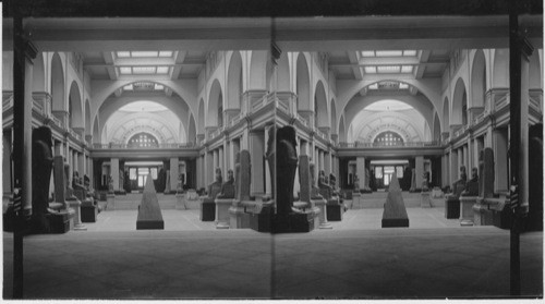 Interior of the Museum of Egyptian Antiquities. Egypt. Cairo-? now at Cairo formerly at Gizeh. Is this Gizeh interior-? Looks like Cairo Interior-?