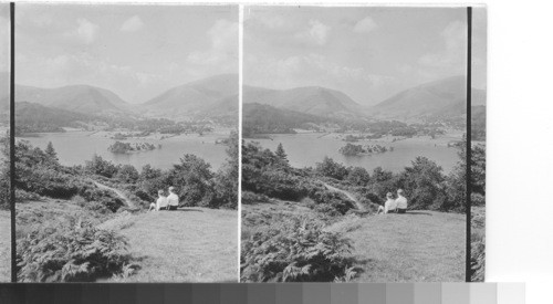 Lake Grasmere, gem of all the lake district and the Village from Red Bank. England