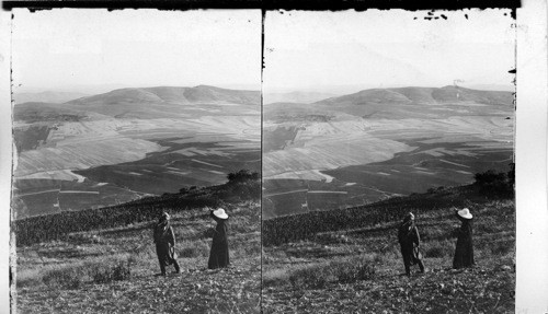 Broad sunny plain of Esdraelon and Mt. Carmel form Mt. Gilboa. Palestine