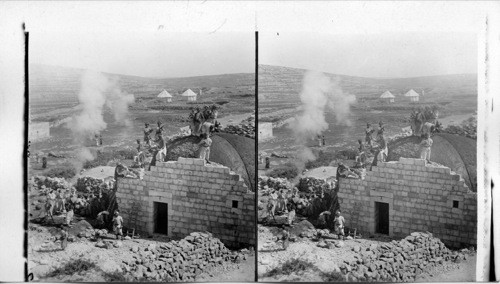 Ceremony of building the battlement on a Syrian house. Syria