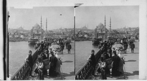 One of the world’s most famous bridges, S. W. from Galata to Stamboul. Turkey