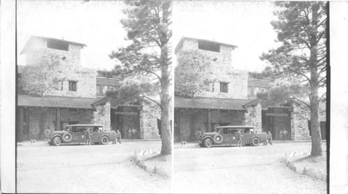 Grand Canyon, Ariz. Bus arriving at Lodge, September, '28