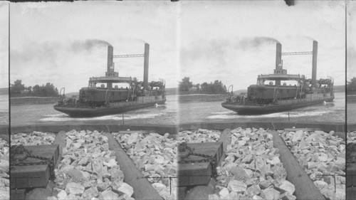 Ferry boat carrying passenger train, Mulgrave, N.S. Canada