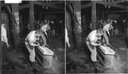 Blowing a carboy (Farther Man) and shaping on stone slab, Glass Works, N.J