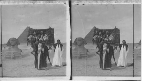 A Private Conveyance in the Land of the Pharaohs - Arab with Their Camels at Gizeh