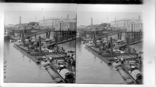 Queer boats and market rafts before Custom House, on Guayaquil, Ecuador