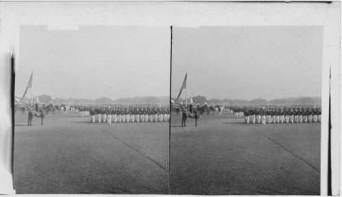 Highland Light Infantry passing before Princess, Viceroy and Lord Kitchener, Calcutta, India