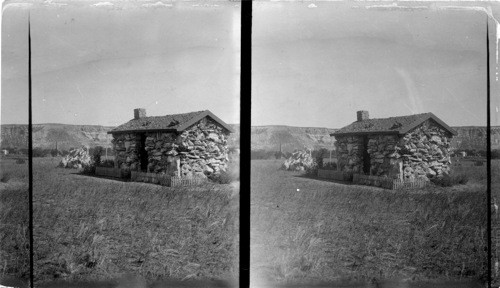 The Petrified Cabin, at the Chateau [Chateaux] de Mores, Medora. N. Dak. Built entirely of Petrified Wood Trees. 1927