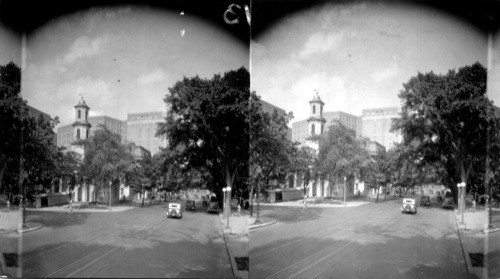 Looking to St. John Church and Veteran Bureau at corner of N.W.H. St., and 16th St., Wash., D.C