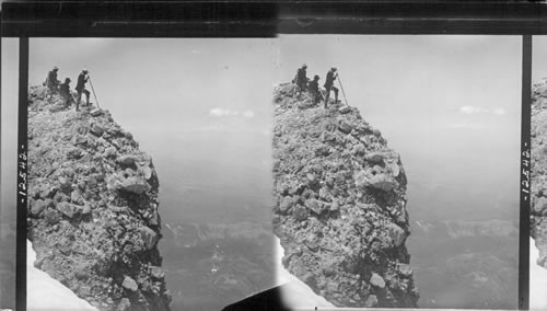 From the summit of Mt. Hood looking north over Cascade Range to Mt. Adams, 60 mi. distant. Oregon