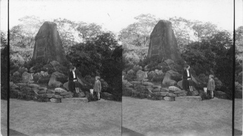 Drake Monument, Drake Memorial Park, Titusville, Penna. Queen of Diamond Jubilee of Oil, 1934 seated at base of monument