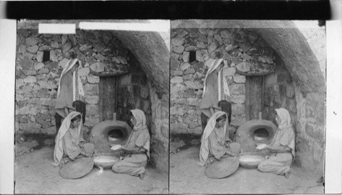 Bread- making in the court of a Syrian home. Syria