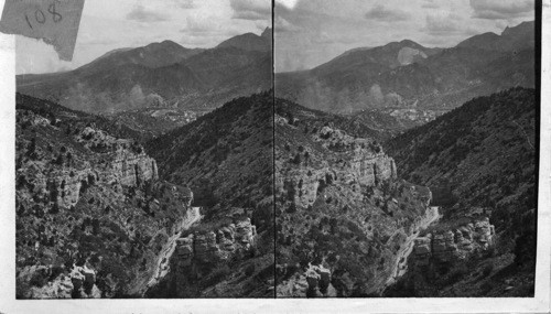 Mountain Valley and Narrow Gorge. Looking down Williams Canyon from Cave of the Winds, Colo. (Manitou, Colo.) Have taken again. Nov. 1925