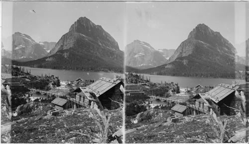 Glacier National Park? Mt. Grinnell and Mt. Gould, SW across McDermott Lake from Chalets Glacier National Pk. Mont