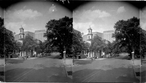 Looking to St. John Church and Veteran Bureau at corner of N.W.H. St., and 16th St., Wash., D.C