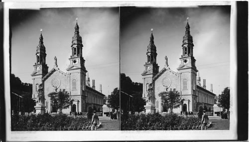 Basilica Ste. Anne de Beaupre, Canada's miracle working shrine, with a Throng of Pilgrims - Quebec - Canada