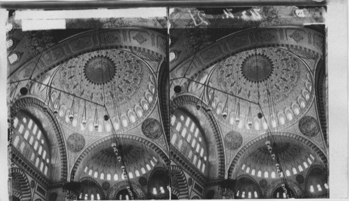 Glorious dome of St. Sophia, 105 feet diameter, 179 feet above the floor. Constantinople. Turkey