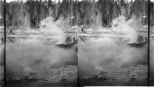 The new geyser which burst forth in 1928, two miles west of old Excelsior Geyser, Yellowstone Natl. Park, Wy. Use in Yellowstone Set