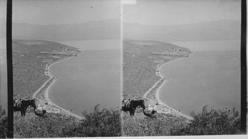 The Stoied Sea of Galilee and Its Wall of Hills; N. over Tiberias on West bank, Palestine