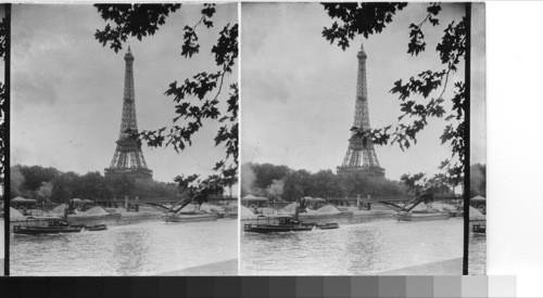 Eiffel Tower & construction work on the Seine, Paris, France