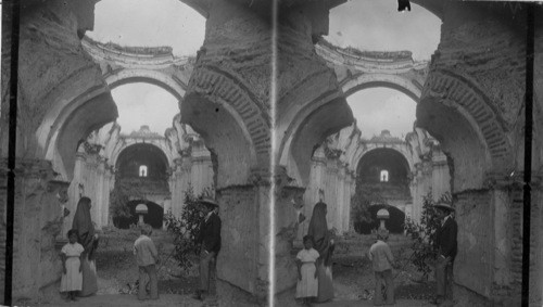 Fallen by the earthquakes mighty shock, it crumbles to dust. San Francisco's Church, Antigua, Guatemala. C.A