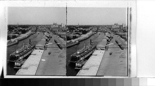 California. General view of Stockton and its channel connecting San Francisco and Sacramento, Calif