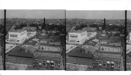 East from office of Keystone View Co. on the 15th floor of the Hearst Tower Bldg. - new white bldg. is the World War Memorial, Baltimore, MD