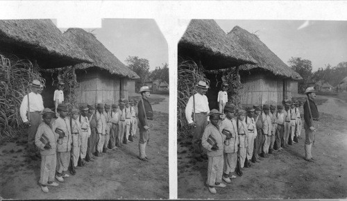 Panama Soldiers Guarding a Village on the Route from Columbia. Panama. Boys of Panama Drilling