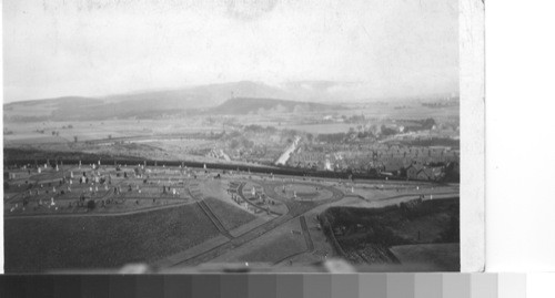 Outlook northeast from castle, scene of heroic struggles, to the Wallace Monument, Stirling, Scotland