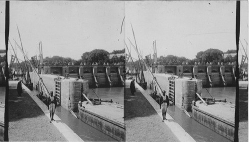 Passing through the locks of the Nile Barrage du nil near Cairo, Egypt