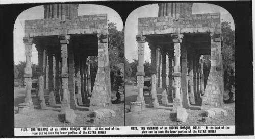 Inscribed in recto: 9178. THE REMAINS of an INDIAN MOSQUE, DELHI. At the back of the view can be seen the lower portion of the KUTAB MINAR