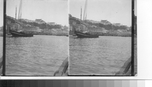 View of Bahia from bay showing incline plane to upper city at right, Brazil, So. America