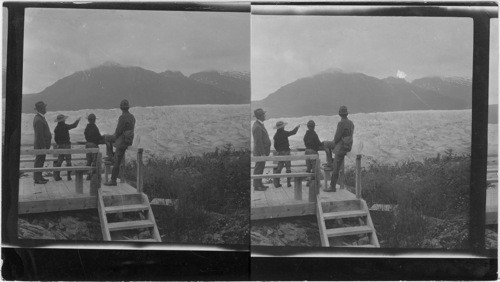 Looking across Mendenhall Glacier from observation platform, Juneau, Alaska