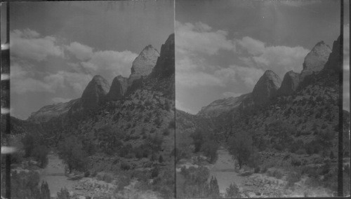 Up Zion Canyon from Entrance. This is duplicate of 47332 - The Twin Brothers. Zion National Park. Utah