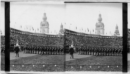 On dress parade passing in review before President McKinley at the Stadium. Pan American Exposition