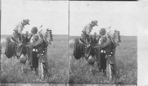 Cowboy and Indians talking in sign language. Oklahoma. [By Boardman 1905. PW 5-6-1984]