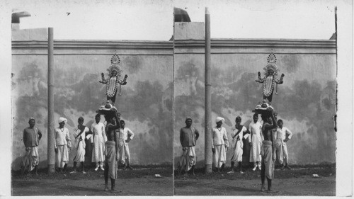 Hindu goddess Kali the terrible, who demands bloody sacrifice - Idol in Street, Calcutta. India