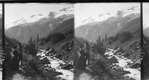 In the lovely Asulkan Valley, looking up to Castor and Pollex. Selkirk Mts., B.C. Canada