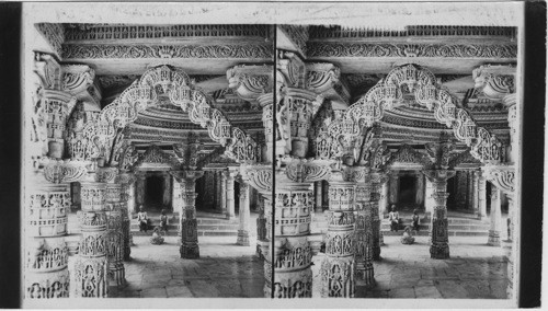 Inside a wonderful temple of an Oriental panel on Mount Abu, India