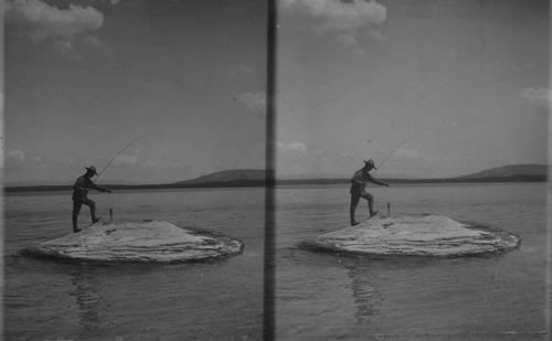 Fishing at Lake Cooking Trout Just Caught, Yellowstone National Park. Wyoming