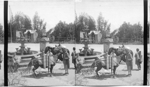 Bhotanese milkmen (bamboo cans) at water fountain. - Darjeeling. India