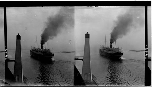 Steamer Huronic leaving Fort William Harbor for trip across Lake Superior, Ontario, Canada