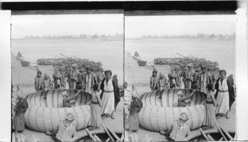 Building the peculiar round boats called “Kufas” on the Tigris River at Bagdad