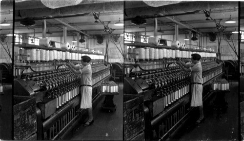 Spinning Silk, South Manchester, Conn. Same as #1 but here the operator is changing bobbin on back slip