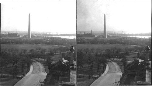 From State Dept. S. over Executive Grounds, Monument and Potomac River. Washington, D.C