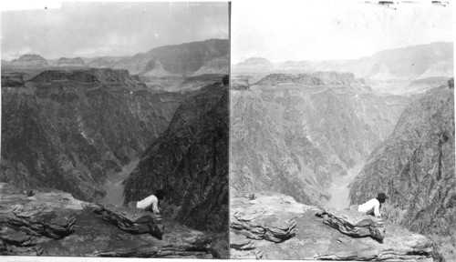 The Colorado River with banks of solid granite 1000 ft. high. Grand Canyon. Arizona